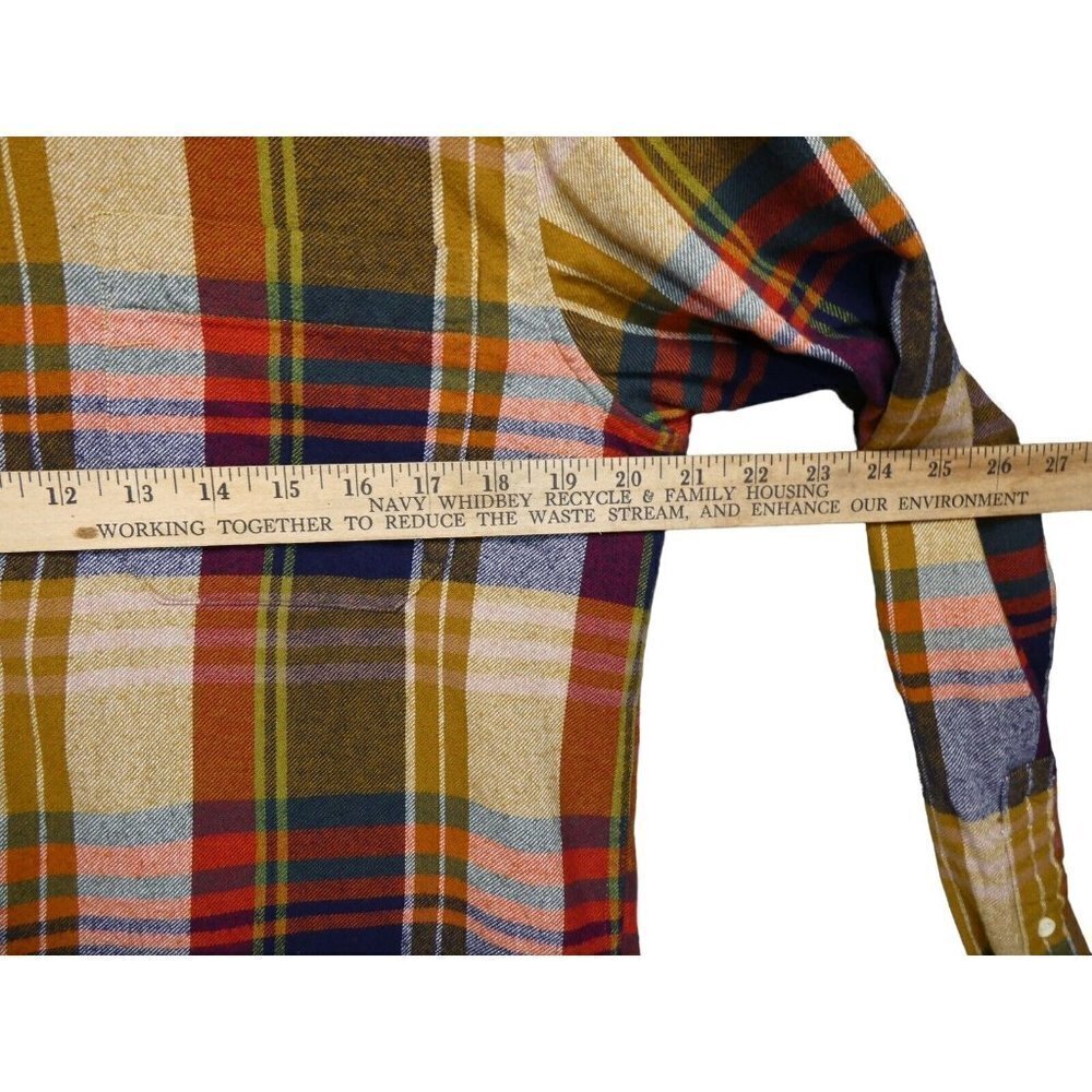 Pull & Bear Shirt Mens Medium Plaid Flannel Button Down Long Sleeve‎ Yellow Blue - Picture 4 of 6